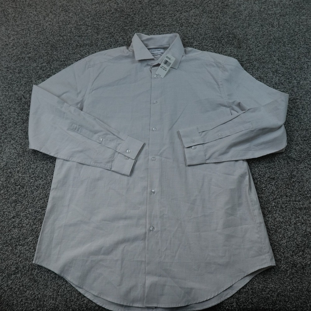 NEW Calvin Klein Dress Shirt Mens L 16.5 32/33 White Check Slim Fit Long Sleeve